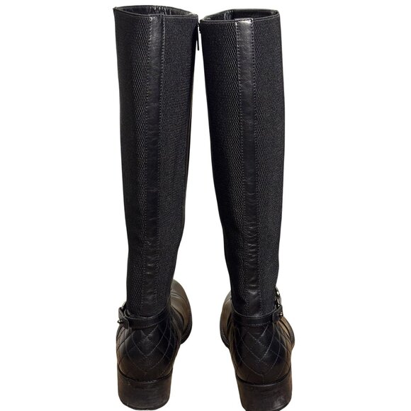 Aquatalia Oralie Equestrian Knee High Boot 8 Black Leather Side Zip Quilted - Picture 13 of 15